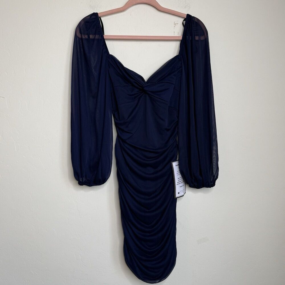 B. Darlin Womens Medium Navy Sheer Puff Sleeve Mini Dress Whimsigoth Prom Hoco